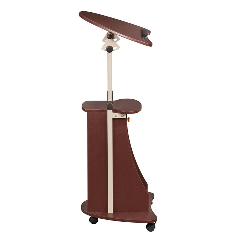 Pemberly Row Sit-to-Stand Rolling Laptop Cart With Storage in Chocolate