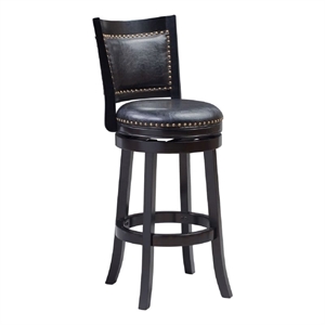 Pemberly Row 31&quot Contemporary Wood & Faux Leather Swivel Bar Stool in Black