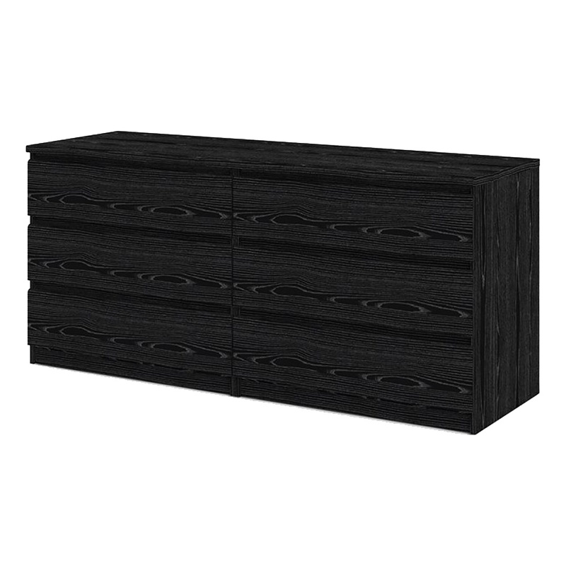 Pemberly Row Contemporary Wood 6-Drawer Double Dresser in Black
