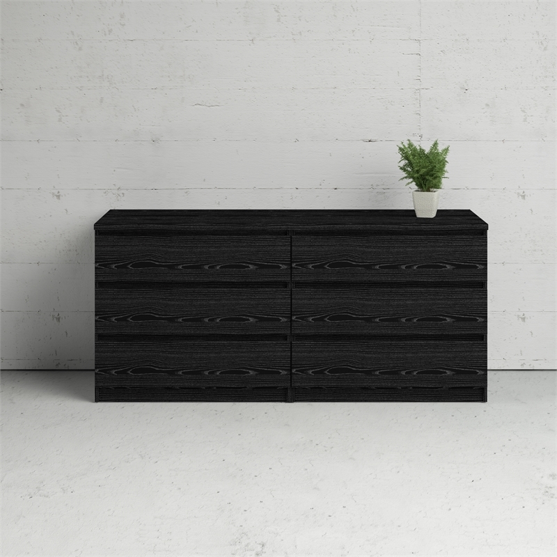 Pemberly Row Contemporary Wood 6-Drawer Double Dresser in Black