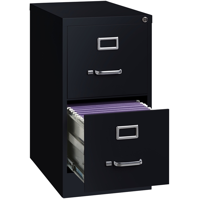 Pemberly Row Modern 2-Drawers Vertical Black Metal Filing Cabinet Pre-assembled