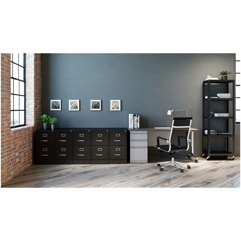Pemberly Row Modern 2-Drawers Vertical Black Metal Filing Cabinet Pre-assembled