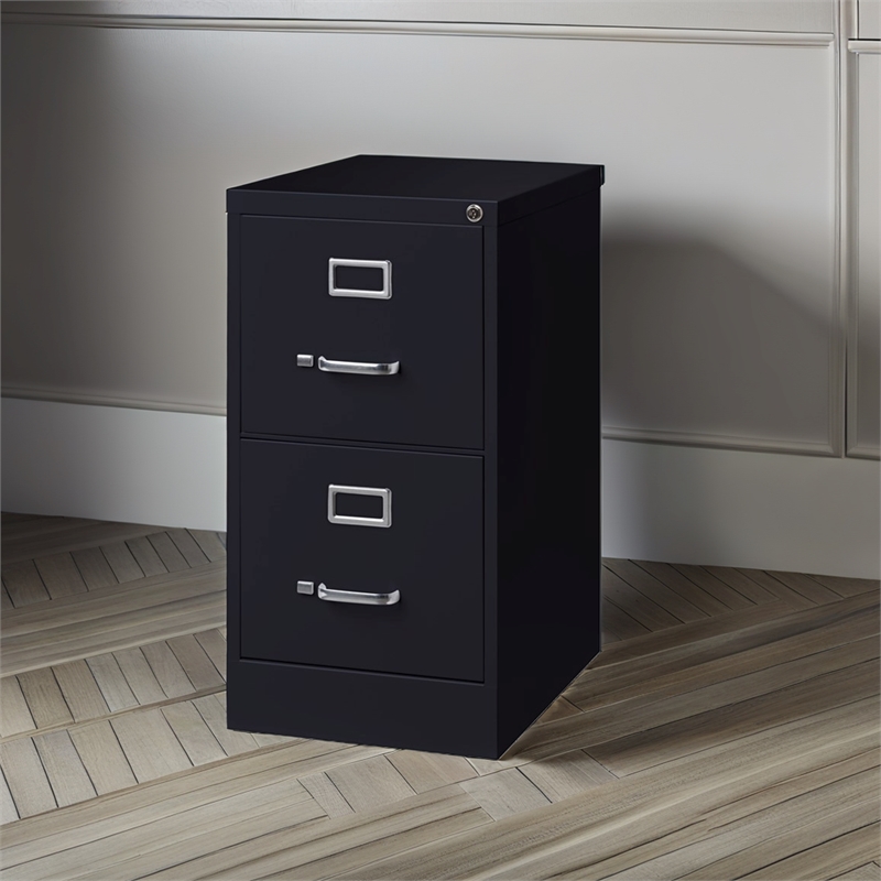 Pemberly Row Modern 2-Drawers Vertical Black Metal Filing Cabinet Pre-assembled