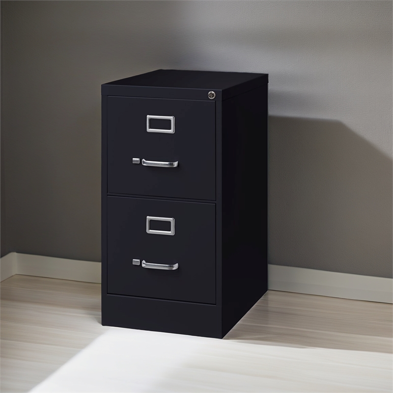 Pemberly Row Modern 2-Drawers Vertical Black Metal Filing Cabinet Pre-assembled