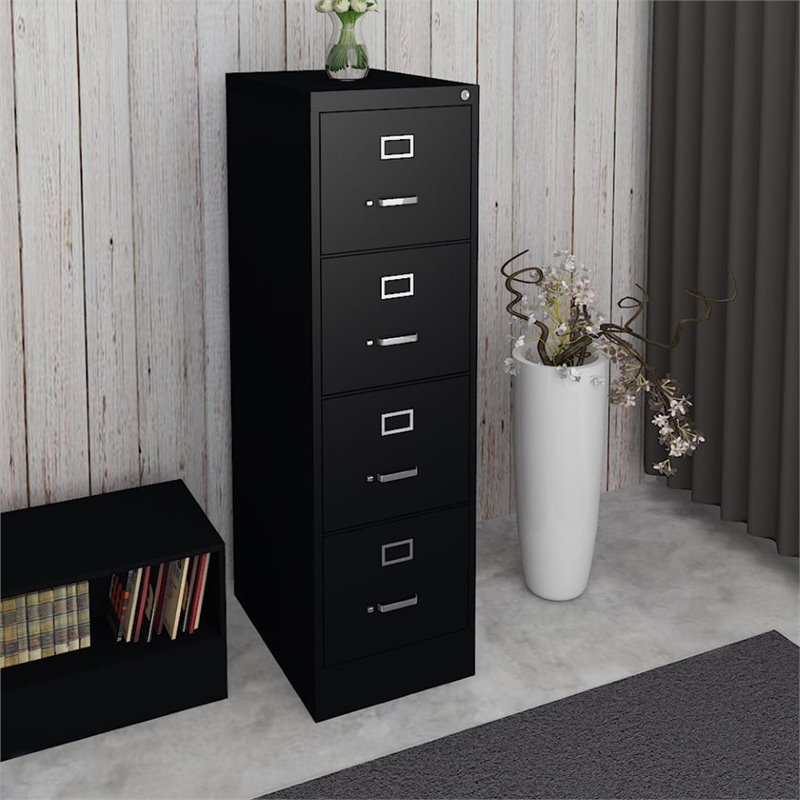 Pemberly Row Modern Metal 4 Drawer Letter File in Black