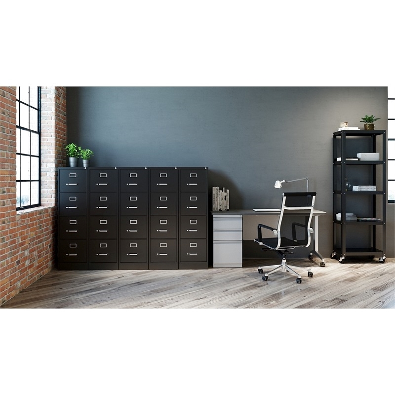Pemberly Row Modern 4-Drawers Vertical Black Metal Filing Cabinet Pre-assembled