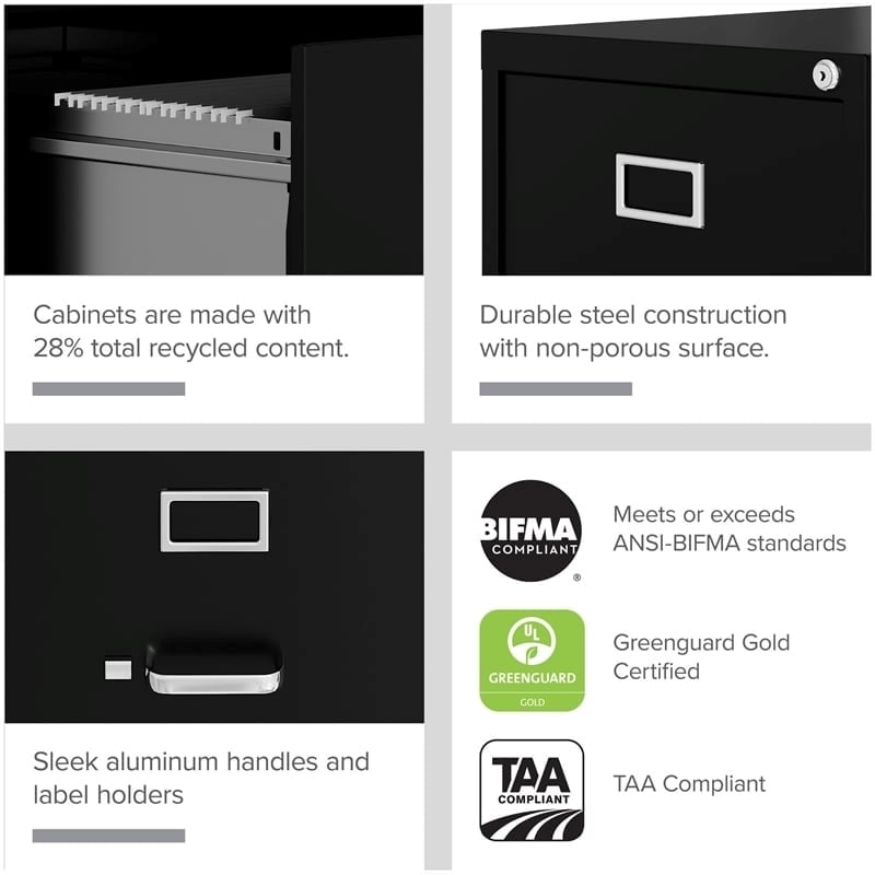 Pemberly Row Modern 4-Drawers Vertical Black Metal Filing Cabinet Pre-assembled