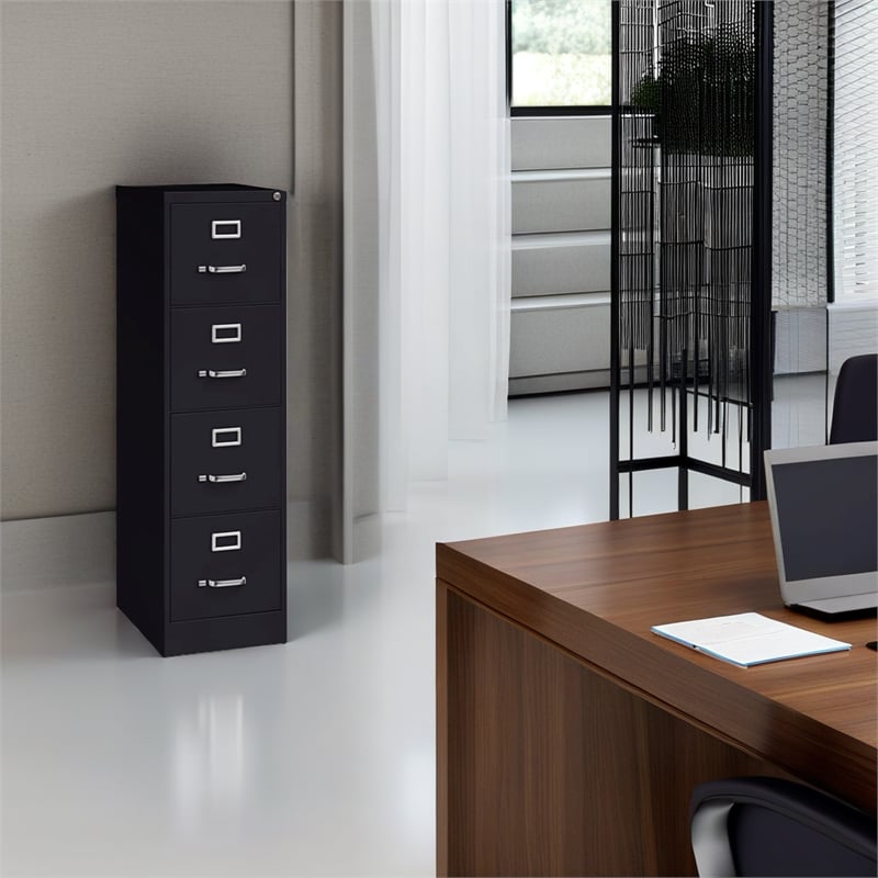 Pemberly Row Modern 4-Drawers Vertical Black Metal Filing Cabinet Pre-assembled