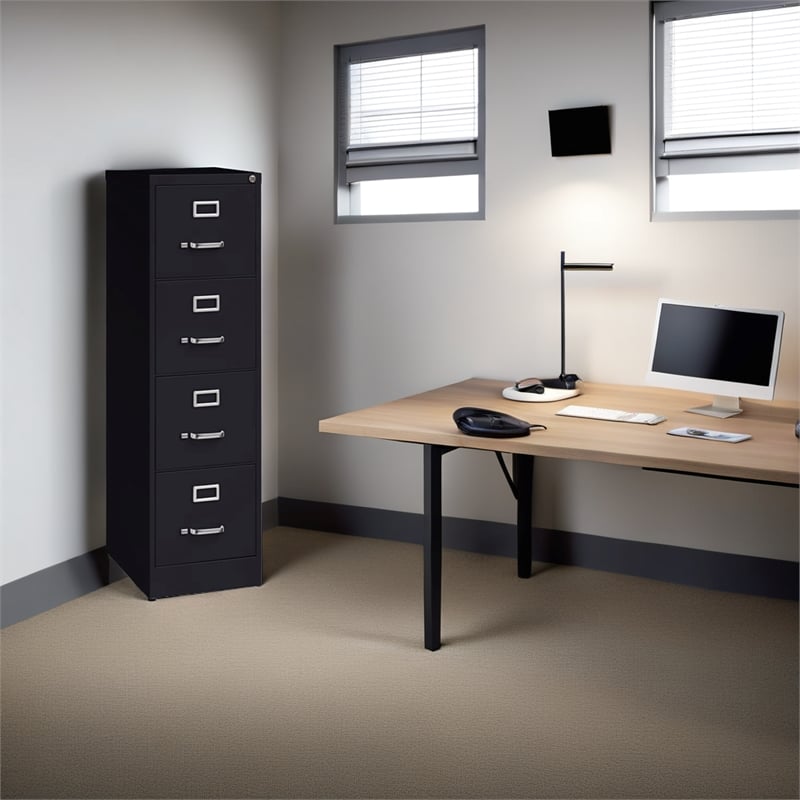 Pemberly Row Modern 4-Drawers Vertical Black Metal Filing Cabinet Pre-assembled