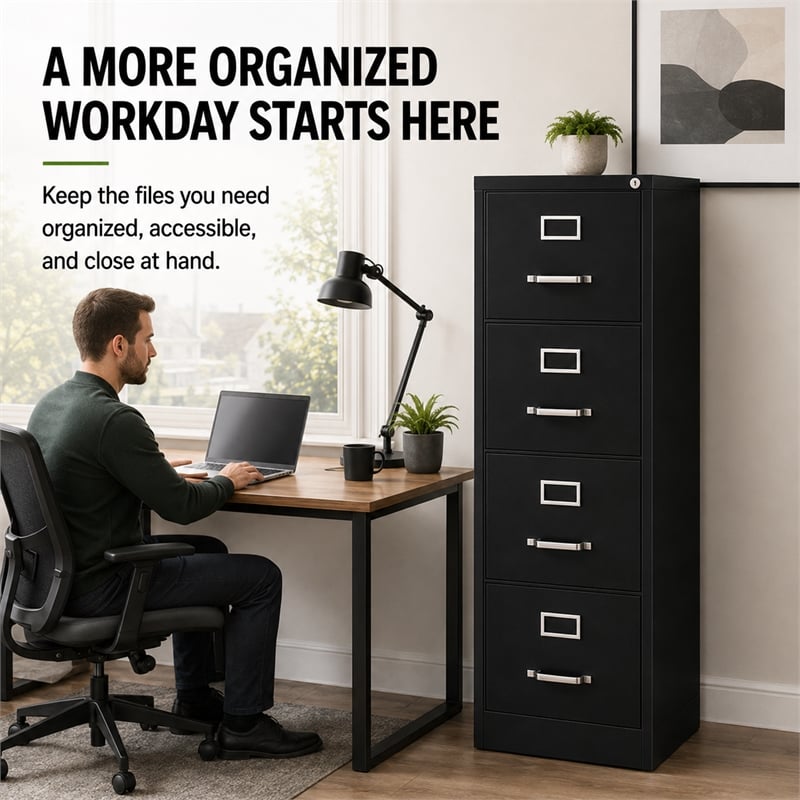 Pemberley Row Metal Black Filing Cabinet Vertical 52