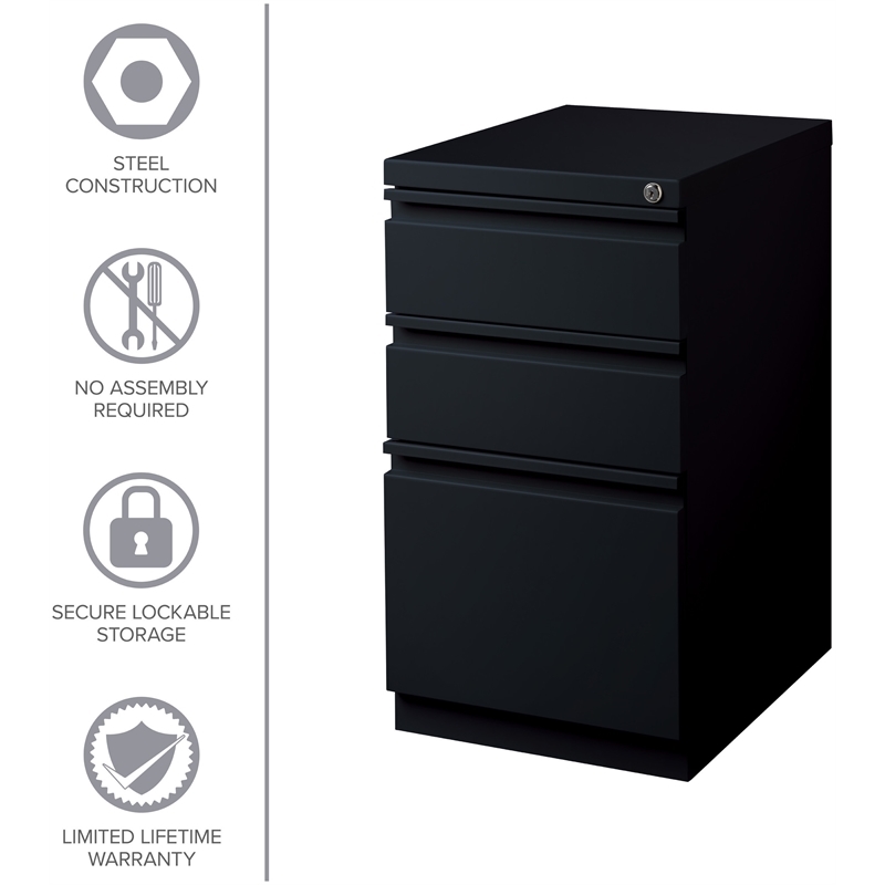 Pemberly Row 3 Drawers Vertical Black Metal Filing Cabinet Pre-assembled