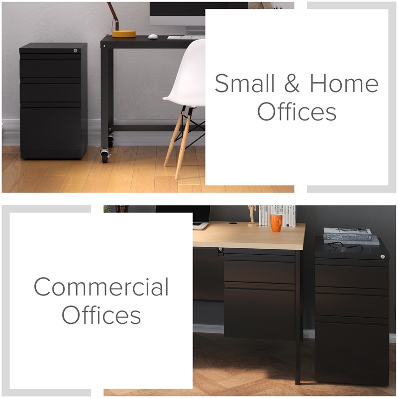 Pemberly Row 3 Drawers Vertical Black Metal Filing Cabinet Pre-assembled