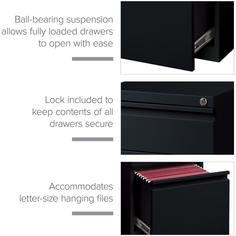 Pemberly Row 3 Drawers Vertical Black Metal Filing Cabinet Pre-assembled