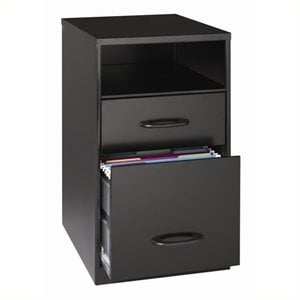 Pemberly Row 18&quot 2-Drawer Metal Organizer Filing Cabinet w/ Open Shelf in Black
