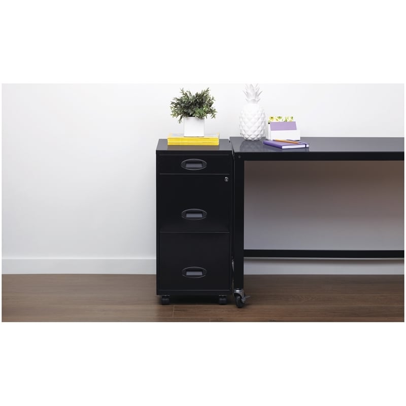 Pemberly Row 3 Drawers Vertical Black Metal Filing Cabinet Pre-assembled