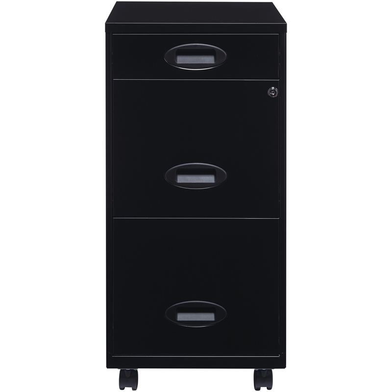 Pemberly Row 3 Drawers Vertical Black Metal Filing Cabinet Pre-assembled