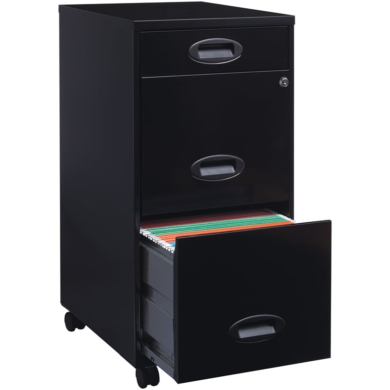 Pemberly Row 3 Drawers Vertical Black Metal Filing Cabinet Pre-assembled