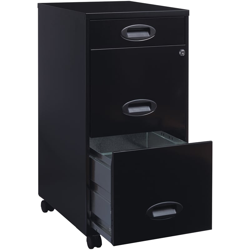 Pemberly Row 3 Drawers Vertical Black Metal Filing Cabinet Pre-assembled