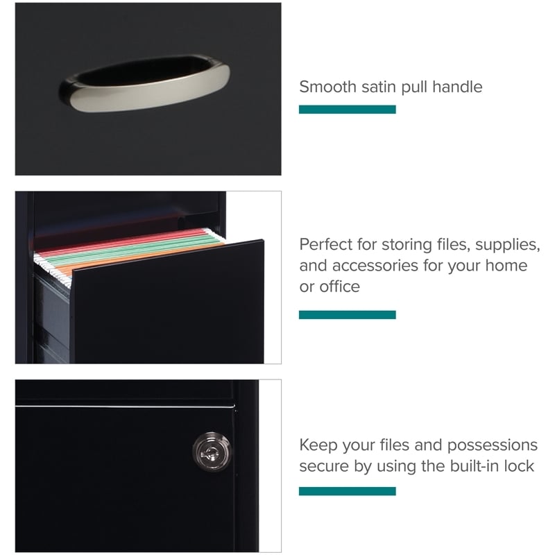 Pemberly Row Modern 3-Drawers Vertical Black Metal Filing Cabinet Pre-assembled