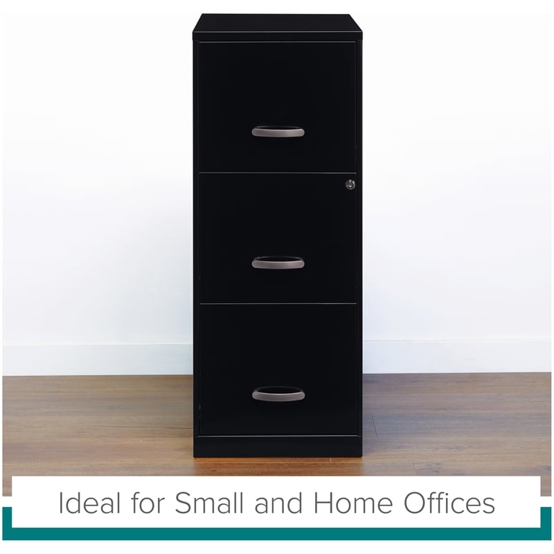 Pemberly Row Modern 3-Drawers Vertical Black Metal Filing Cabinet Pre-assembled