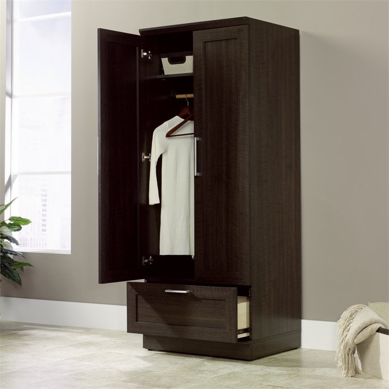 Pemberly Row Modern Engineered Wood Wardrobe Armoire with 1-Drawer in Dakota Oak