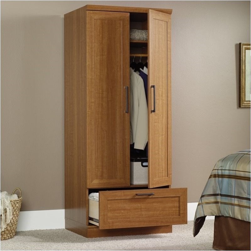 Pemberly Row 2-Drawer Wood Wardrobe Armoire with Drawer in Sienna Oak