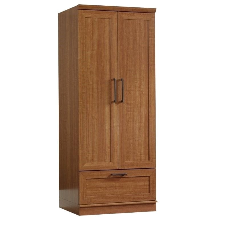 Pemberly Row 2-Drawer Wood Wardrobe Armoire with Drawer in Sienna Oak