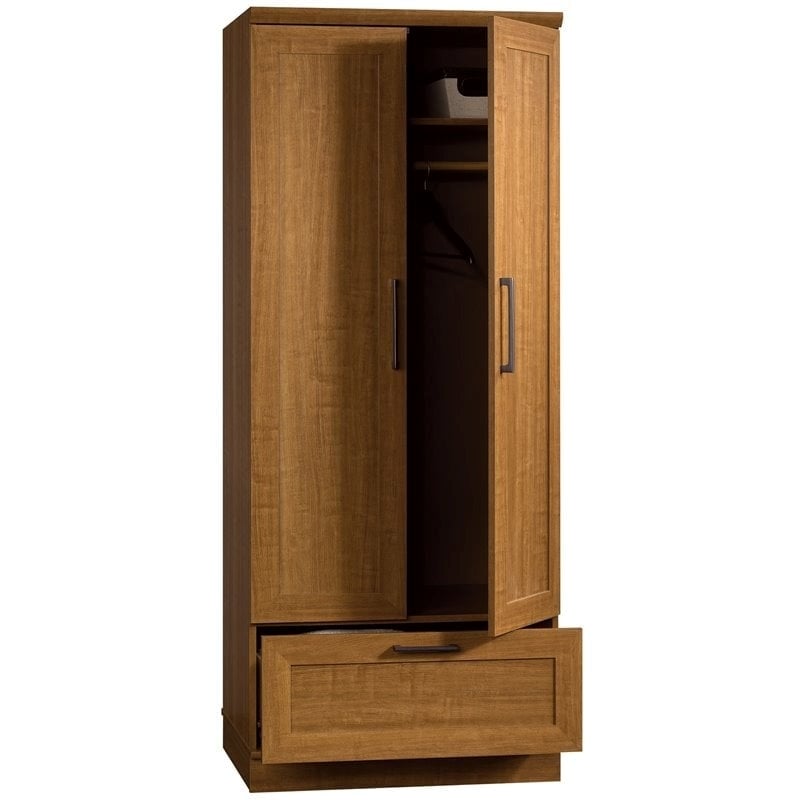 Pemberly Row 2-Drawer Wood Wardrobe Armoire with Drawer in Sienna Oak