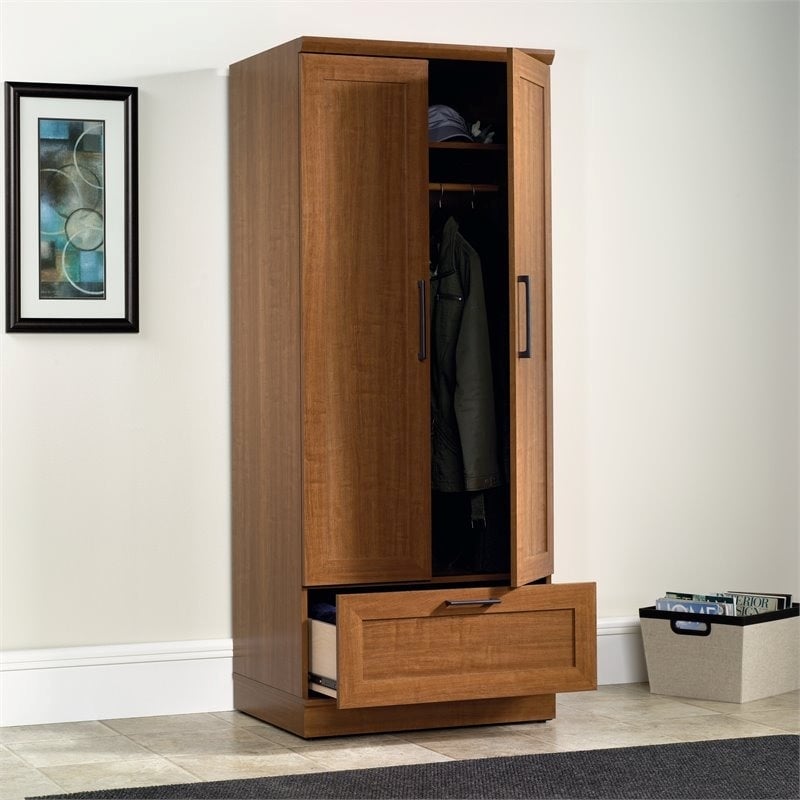 Pemberly Row 2-Drawer Wood Wardrobe Armoire with Drawer in Sienna Oak