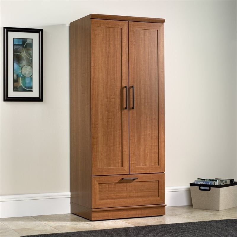 Pemberly Row 2-Drawer Wood Wardrobe Armoire with Drawer in Sienna Oak
