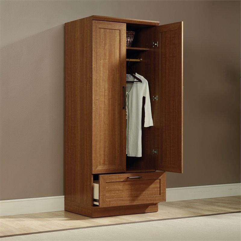 Pemberly Row 2-Drawer Wood Wardrobe Armoire with Drawer in Sienna Oak