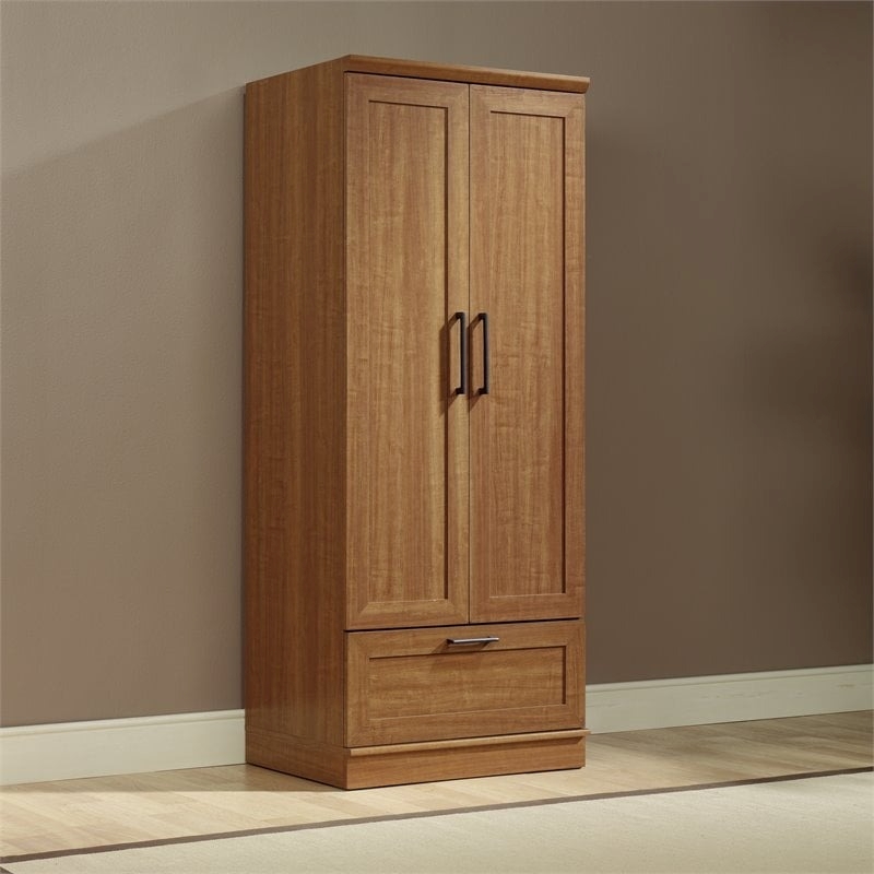 Pemberly Row 2-Drawer Wood Wardrobe Armoire with Drawer in Sienna Oak