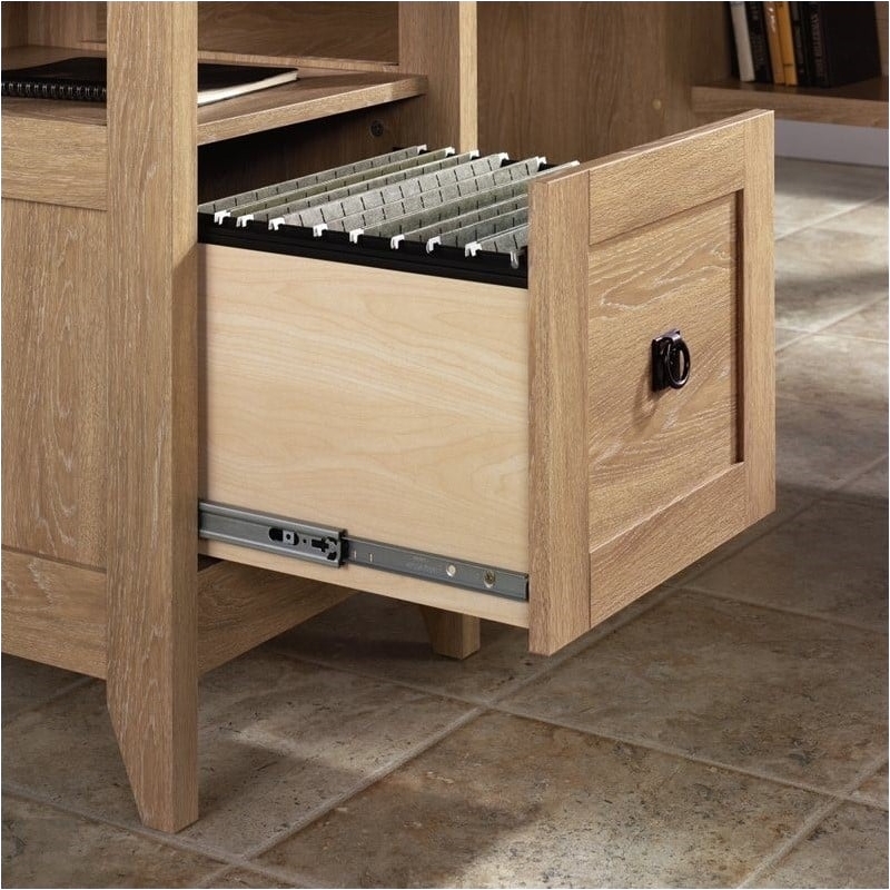 Pemberly Row Transitional Wood L-Shaped Desk in Dover Oak/Slate