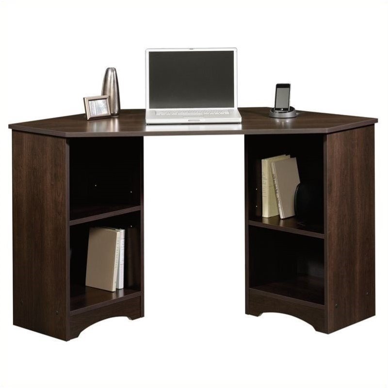 Pemberly Row Corner Desk in Cinnamon Cherry Finish PR437574