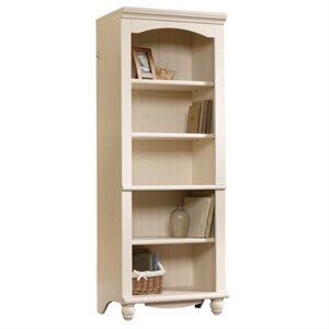 pemberly row library 5 shelf bookcase in antiqued white finish