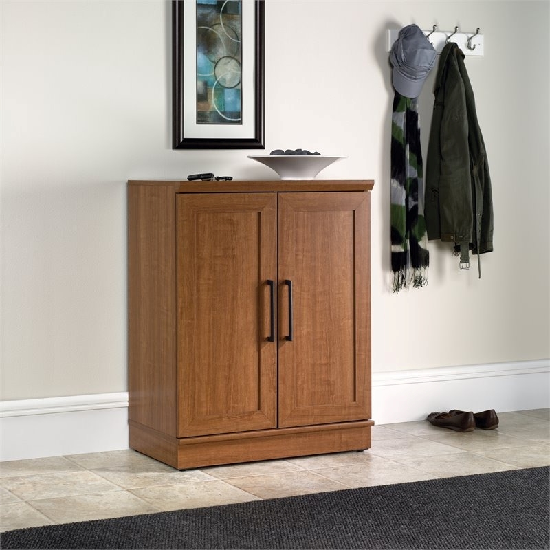 Pemberly Row Adjustable Shelf Traditional Engineered Wood Cabinet in Sienna Oak