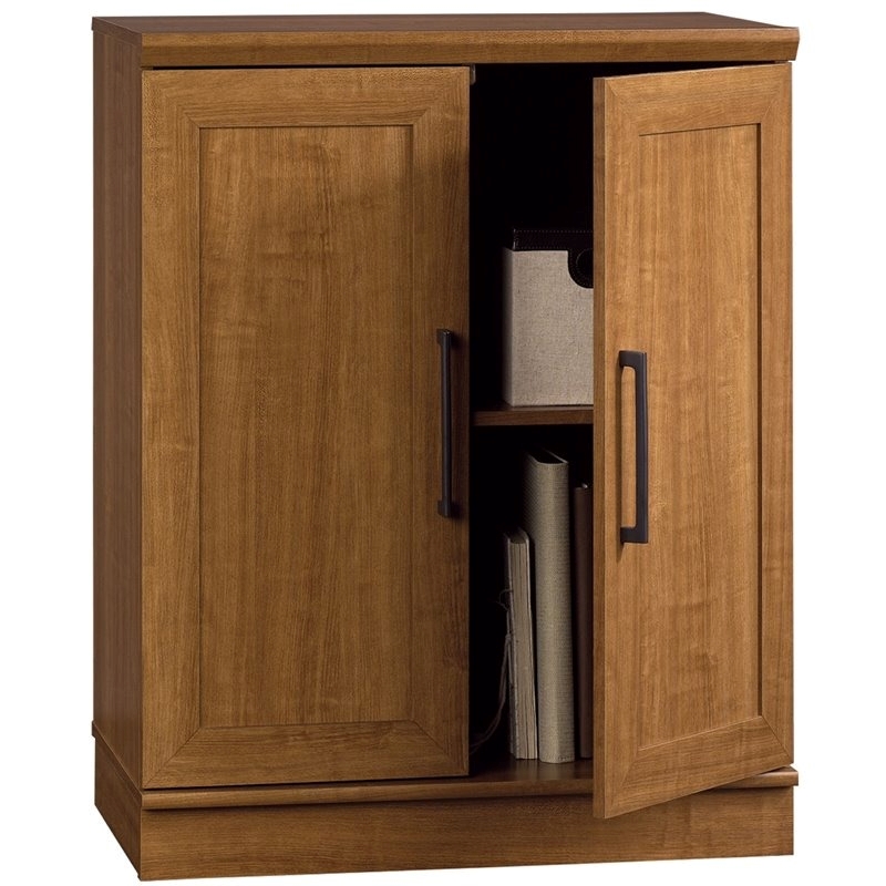 Pemberly Row Adjustable Shelf Traditional Engineered Wood Cabinet in Sienna Oak