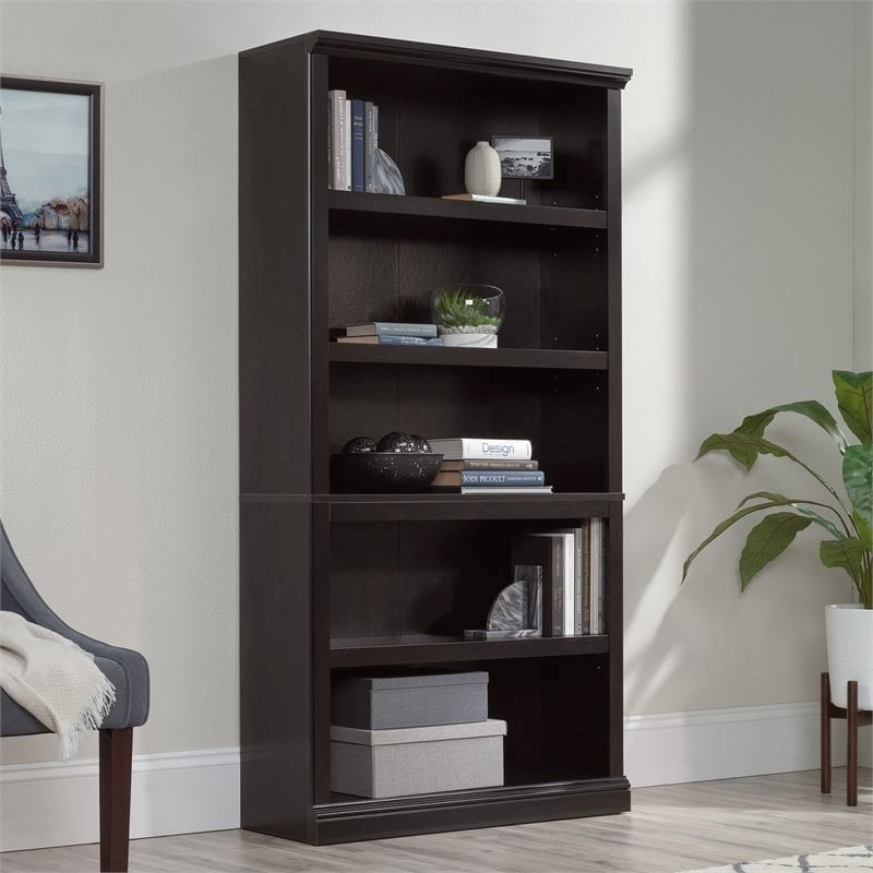 Pemberly Row Traditional Engineered Wood 5-Shelves Bookcase in Estate Black