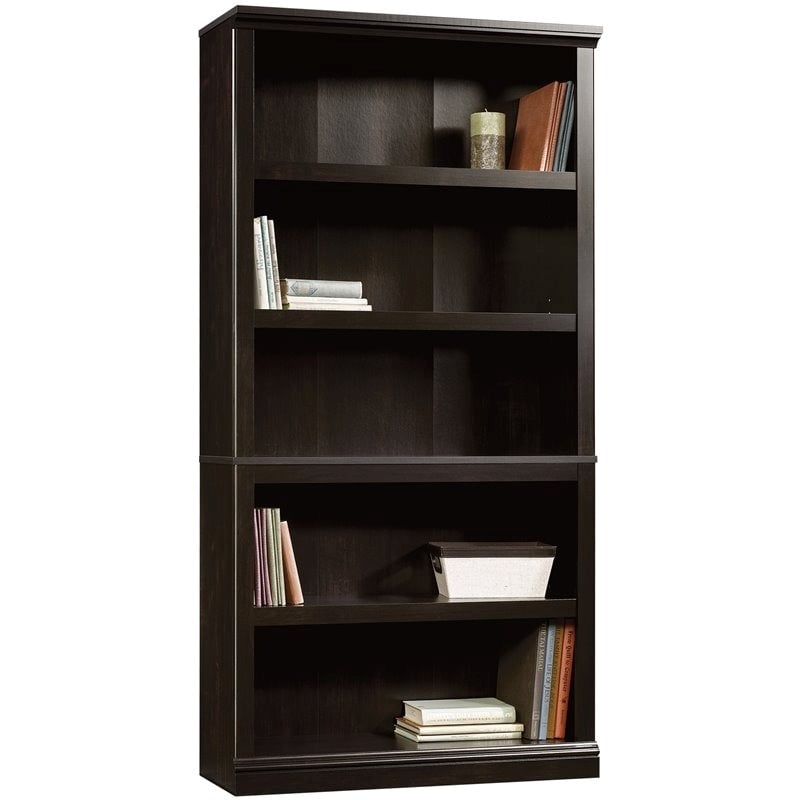 Pemberly Row Traditional Engineered Wood 5-Shelves Bookcase in Estate Black