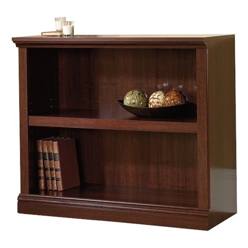 Pemberly Row 2 Shelves Clean Style Engineered Wood Bookcase in Cherry