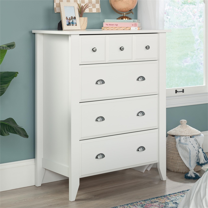 Pemberly Row Four Deep Drawers Wood Bedroom Chest in Soft White
