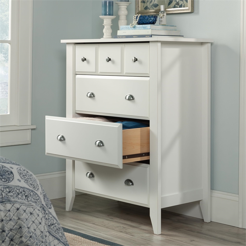 Pemberly Row Four Deep Drawers Wood Bedroom Chest in Soft White