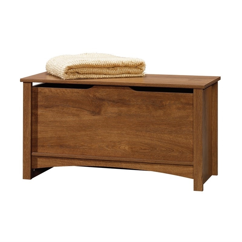 Pemberly Row Farmhouse Engineered Wood Storage Chest in Oiled Oak