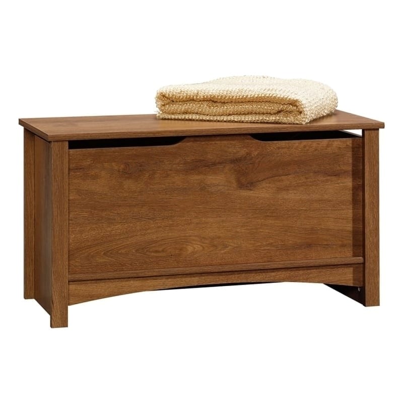 Pemberly Row Farmhouse Engineered Wood Storage Chest in Oiled Oak