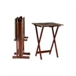 Pemberly Row 5-Piece Wood Folding Tray Table Set with Stand in Brown