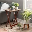 Pemberly Row 5-Piece Wood Folding Tray Table Set with Stand in Brown