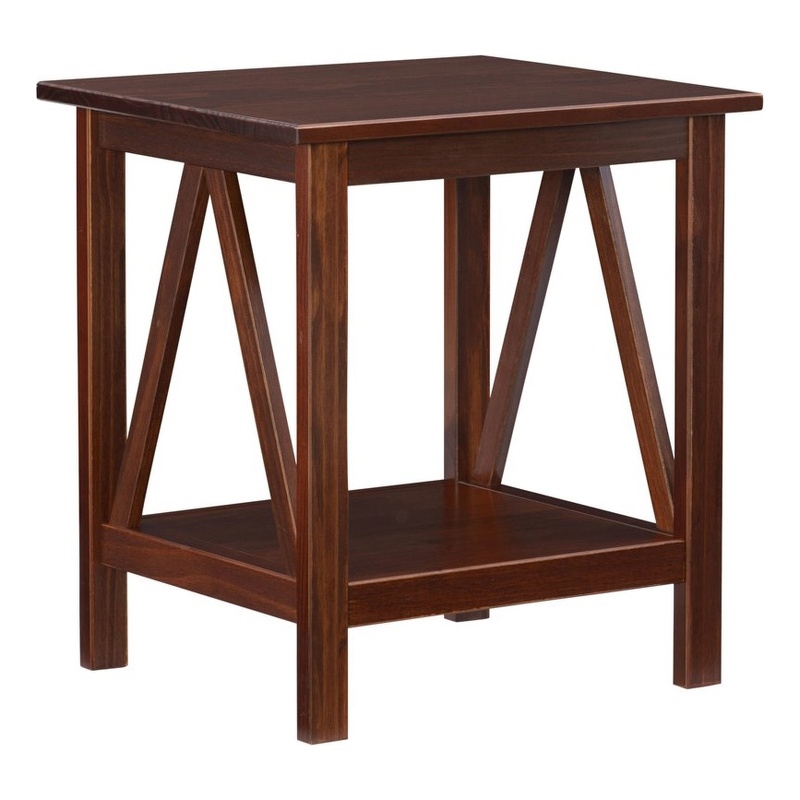 Pemberly Row Solid Ellotis Pine Wood End Table in Antique Tobacco Brown