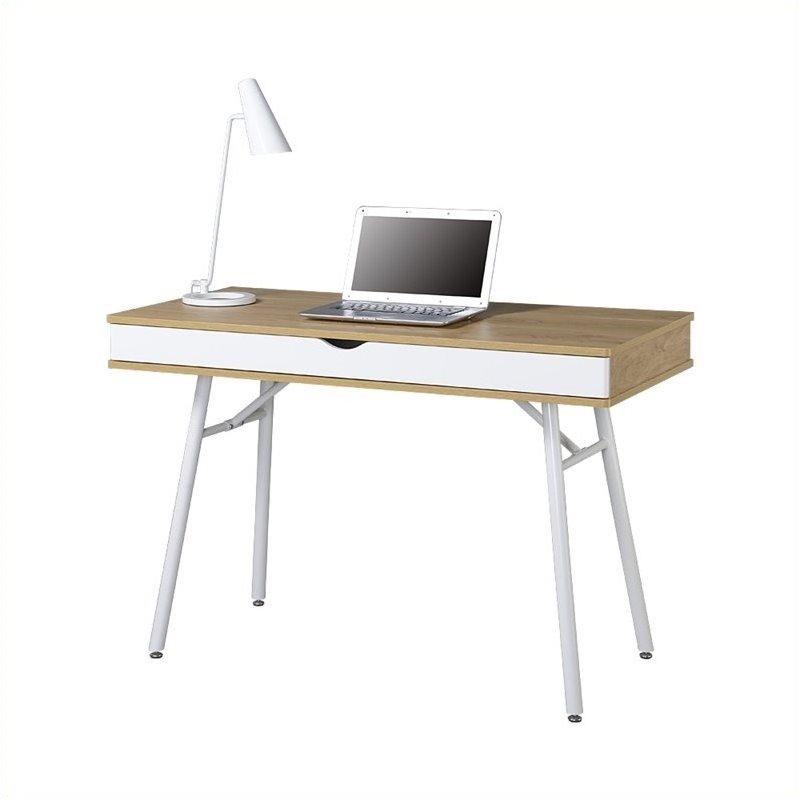 Pemberly Row Workstation with Cord Management and Storage in Pine