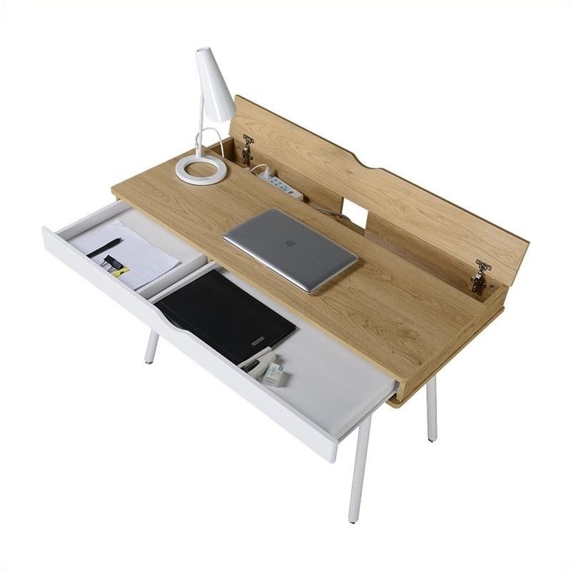 Pemberly Row Workstation with Cord Management and Storage in Pine