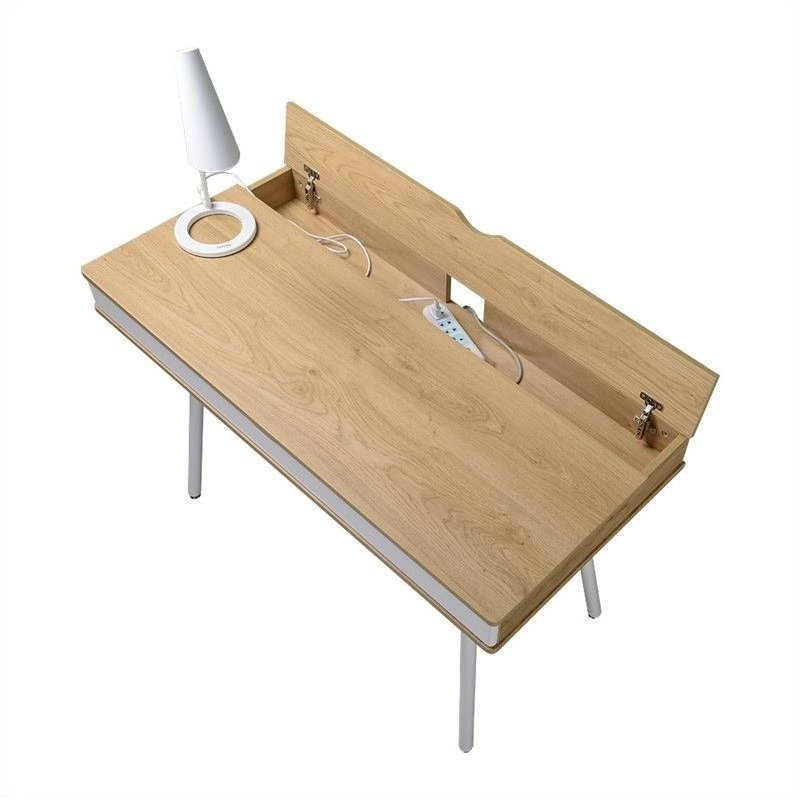 Pemberly Row Workstation with Cord Management and Storage in Pine
